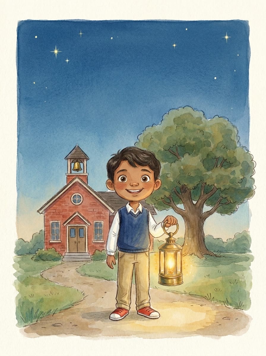 Cover: Miguel holding the glowing lantern on a path at dusk